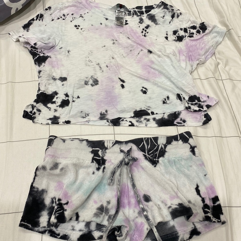 Hard Tail Tie-Dye Athletic Shorts Set in Black, White & Lavender
